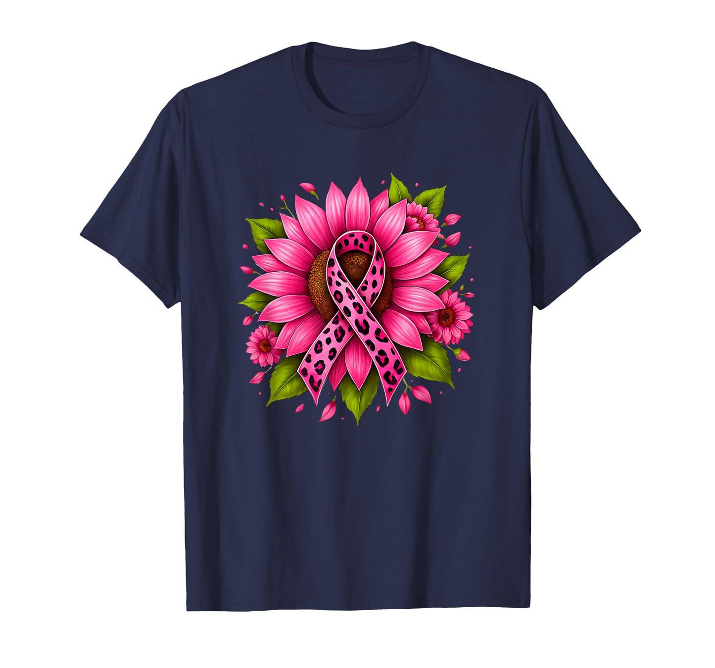 Pink Ribbon Sunflower Women Warrior Breast Cancer Support T-Shirt