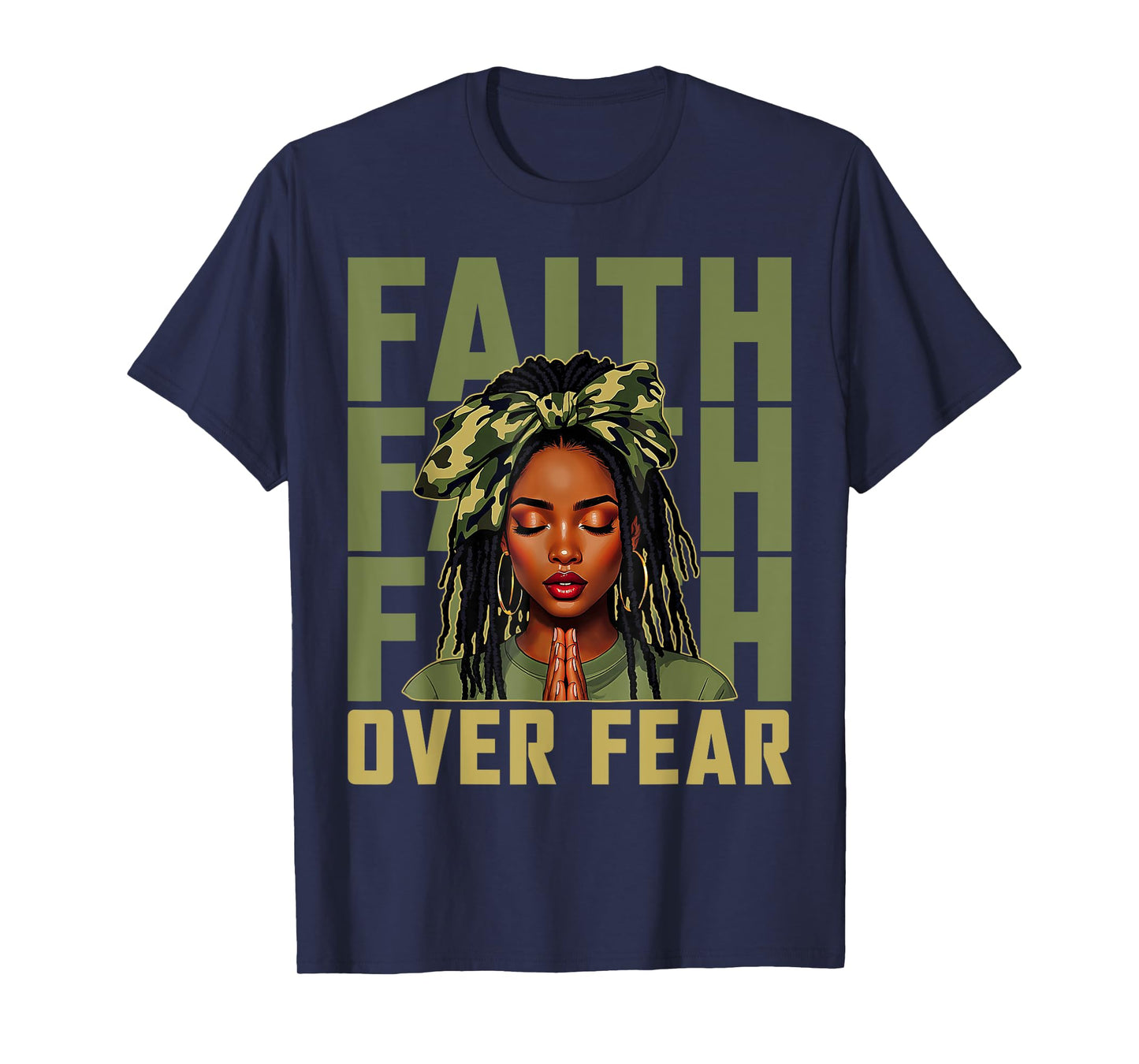 Faith Over Fear Christian Camo African American Afro Women T-Shirt