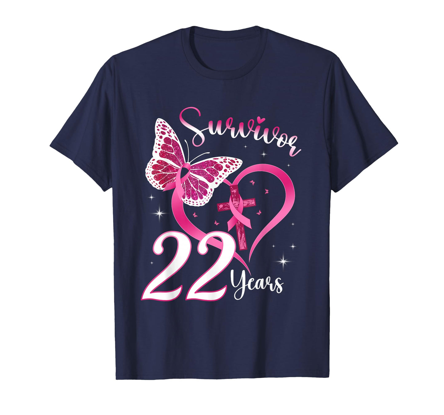 Breast Cancer Survivor Pink Ribbon Butterfly 22 Years Gift T-Shirt