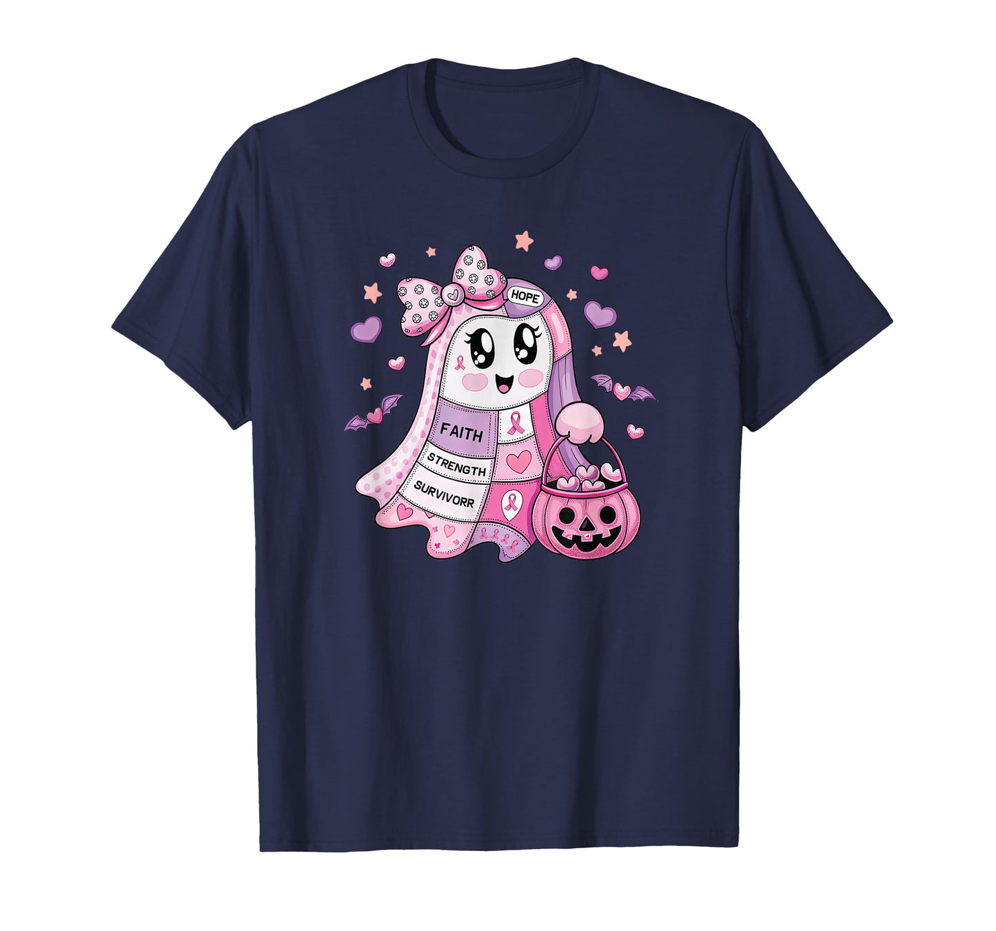 Cute Pink Ribbon Ghost Breast Cancer Awareness October T-Shirt