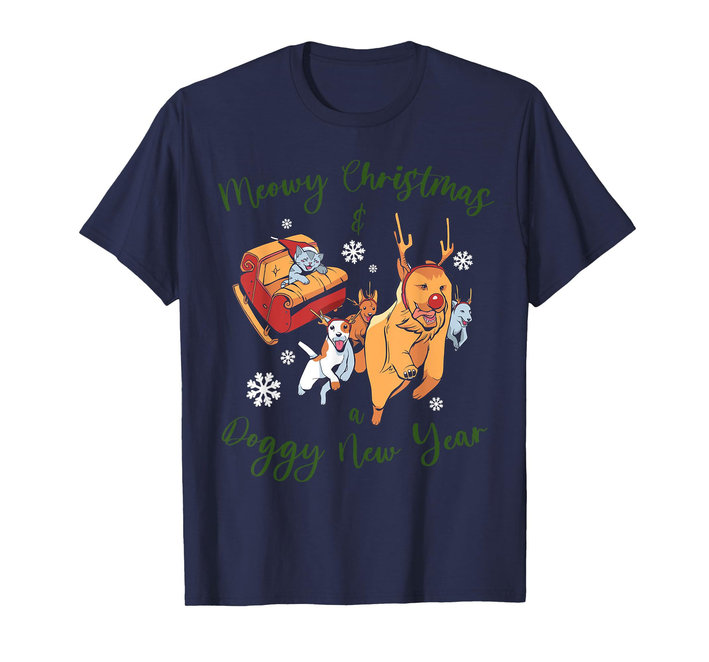 Dog with Cat on Christmas Men Women T-Shirt