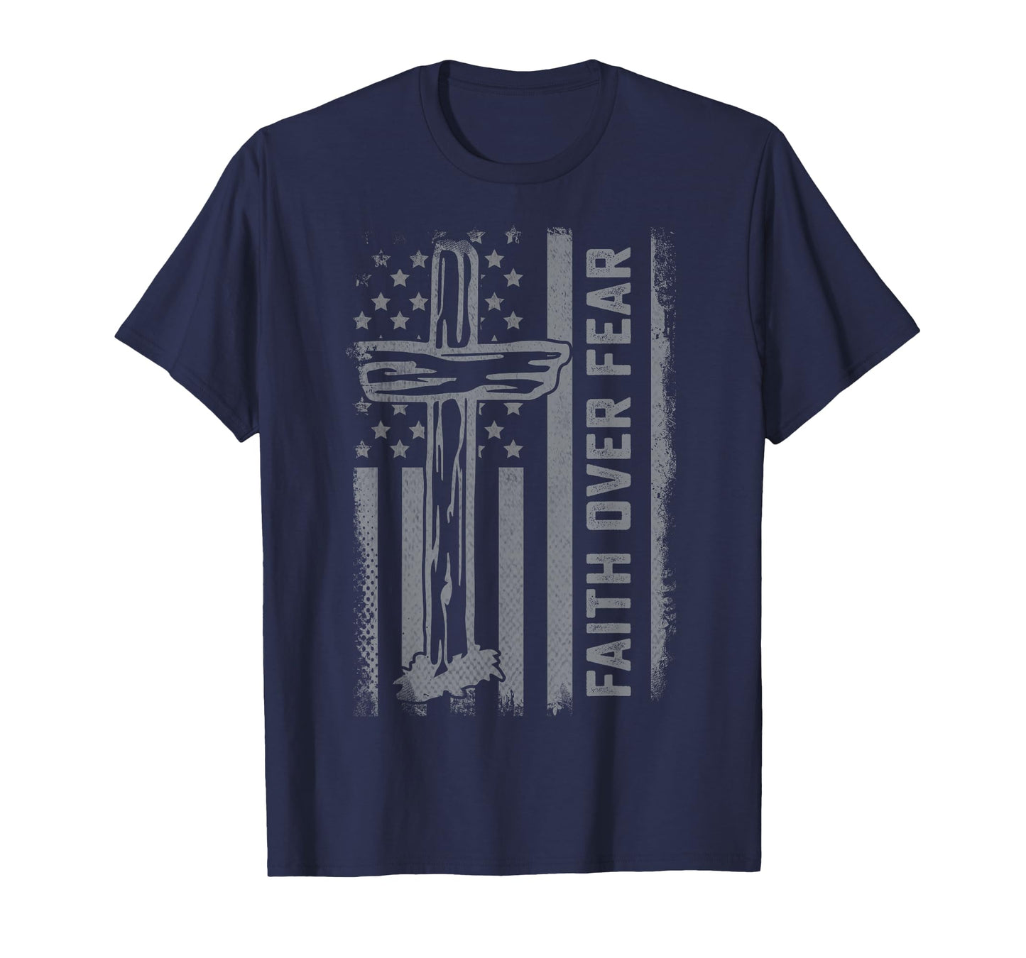 Christian US Flag Cross Faith Over Fear Men Women Kids T-Shirt