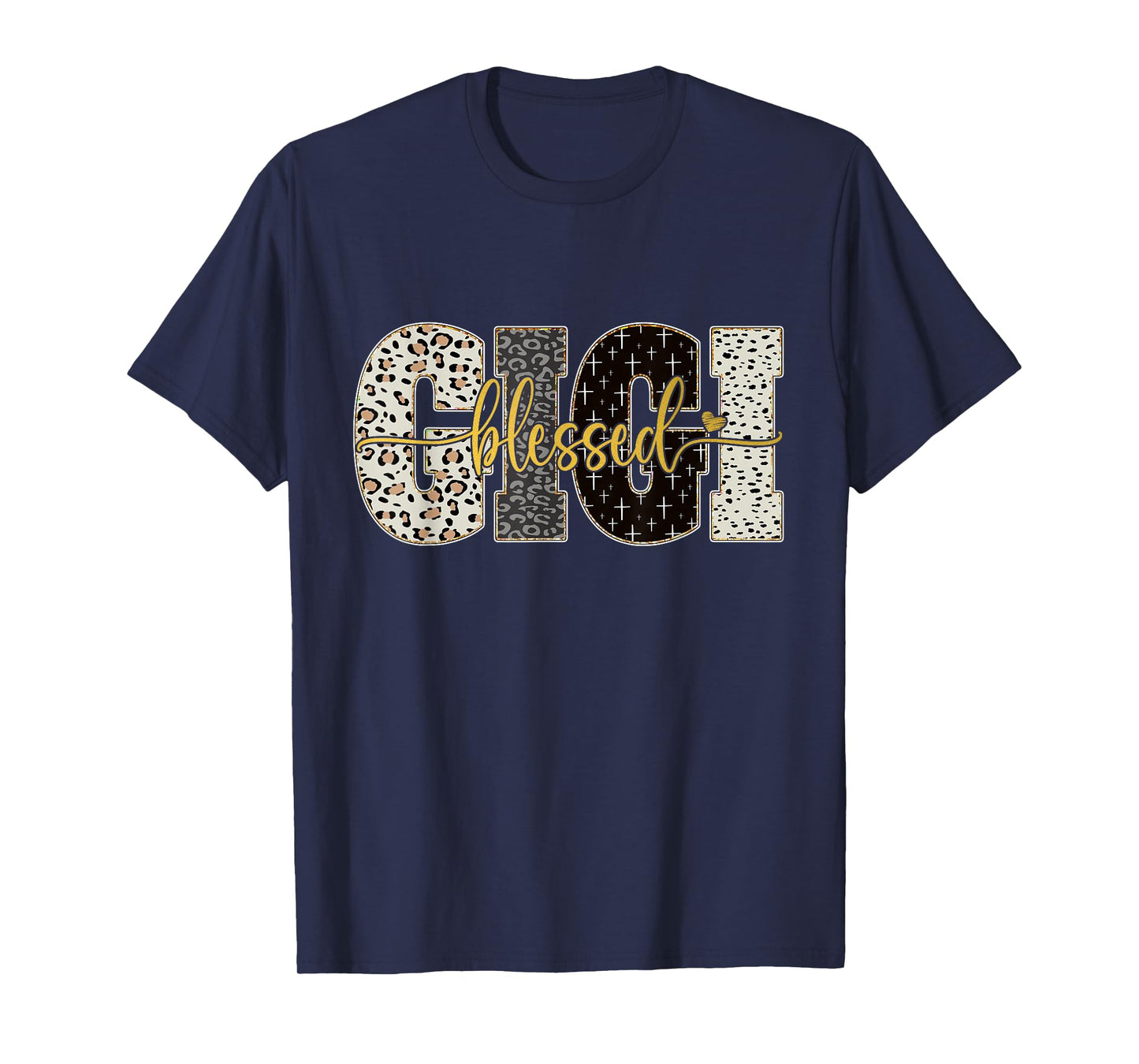 Blessed Gigi Leopard Cross Faith Christian Women Christmas T-Shirt