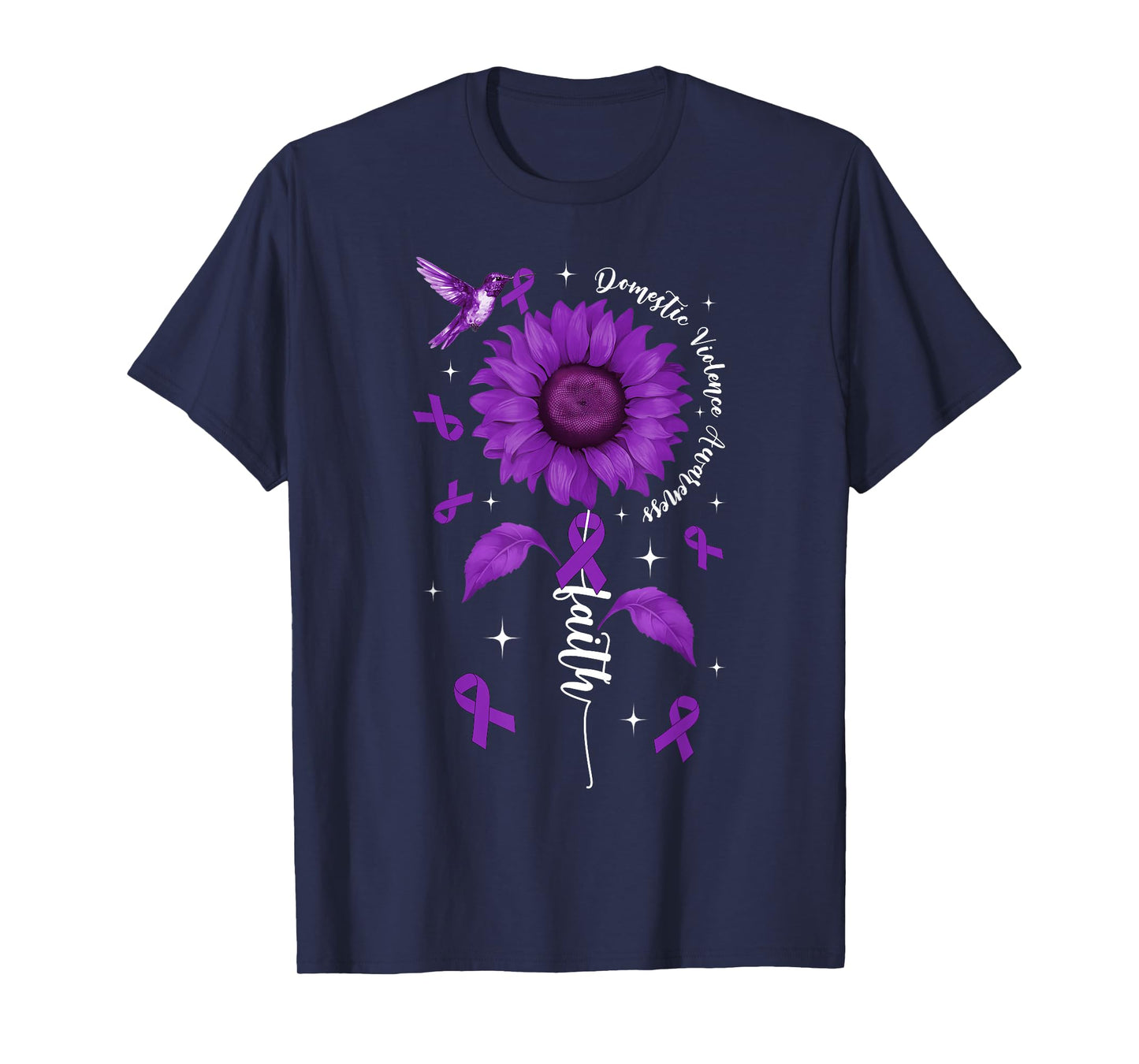 Faith Domestic Violence Awareness Purple Ribbon & Sunflower T-Shirt