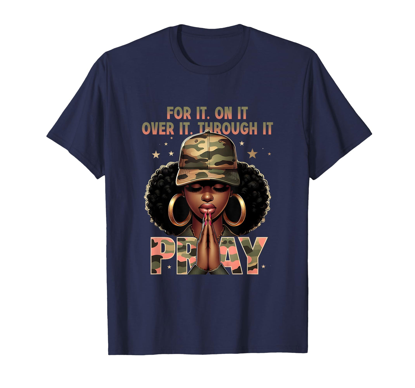Camo Pray Faith Christian Inspirational Black Woman T-Shirt