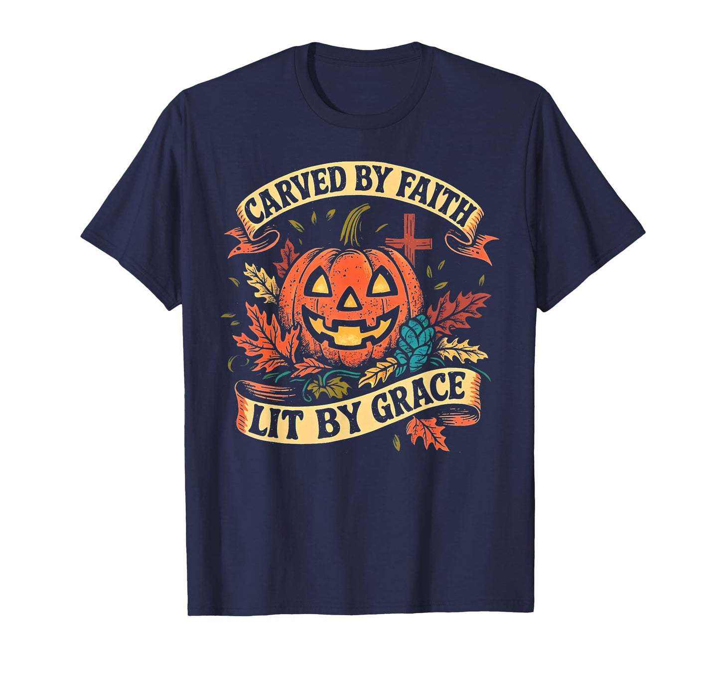 Carved by Faith Lit by Grace Religious Christian Halloween T-Shirt