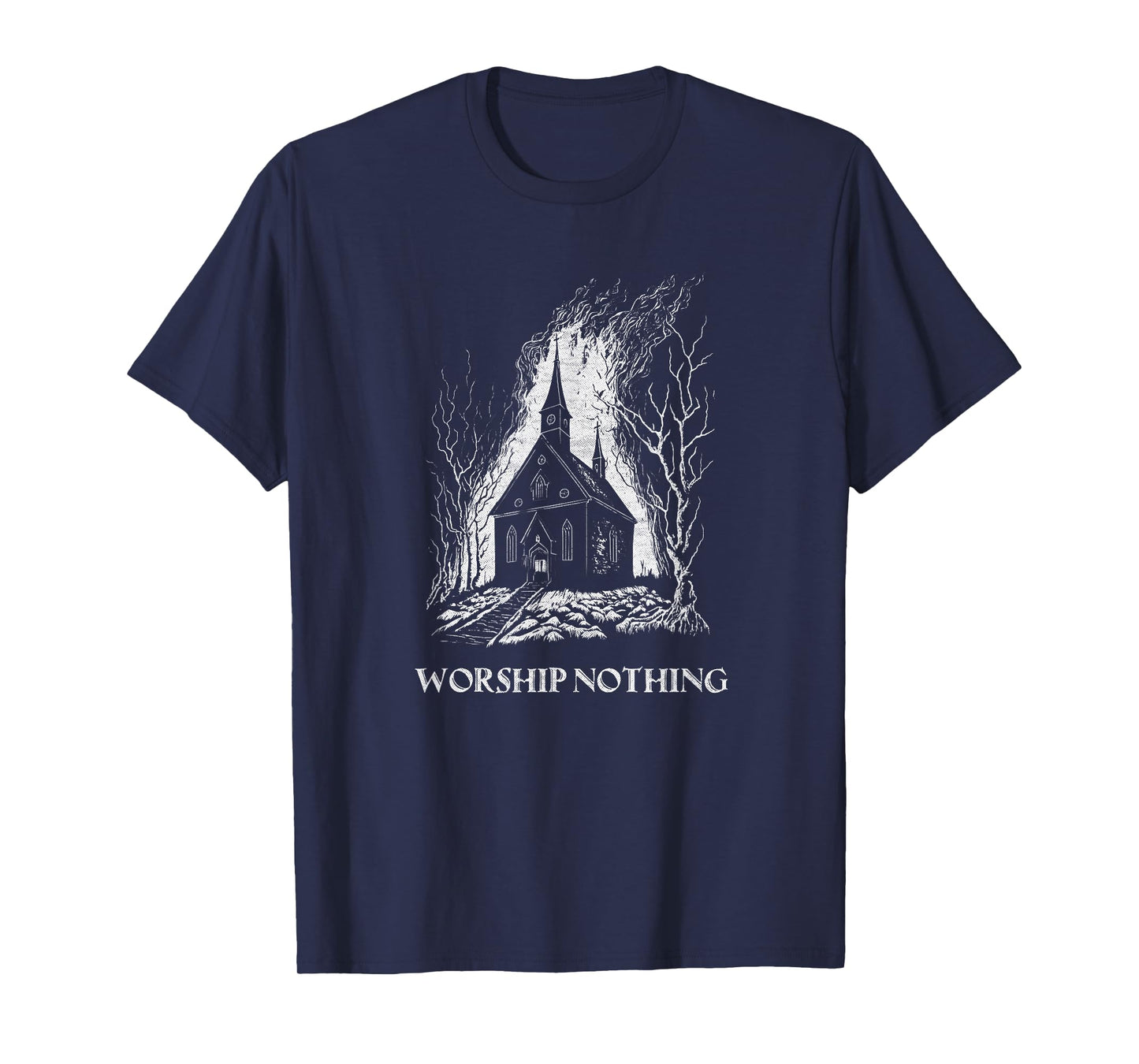 Burning Church Worship Nothing Atheist Satan Antichrist Goth T-Shirt