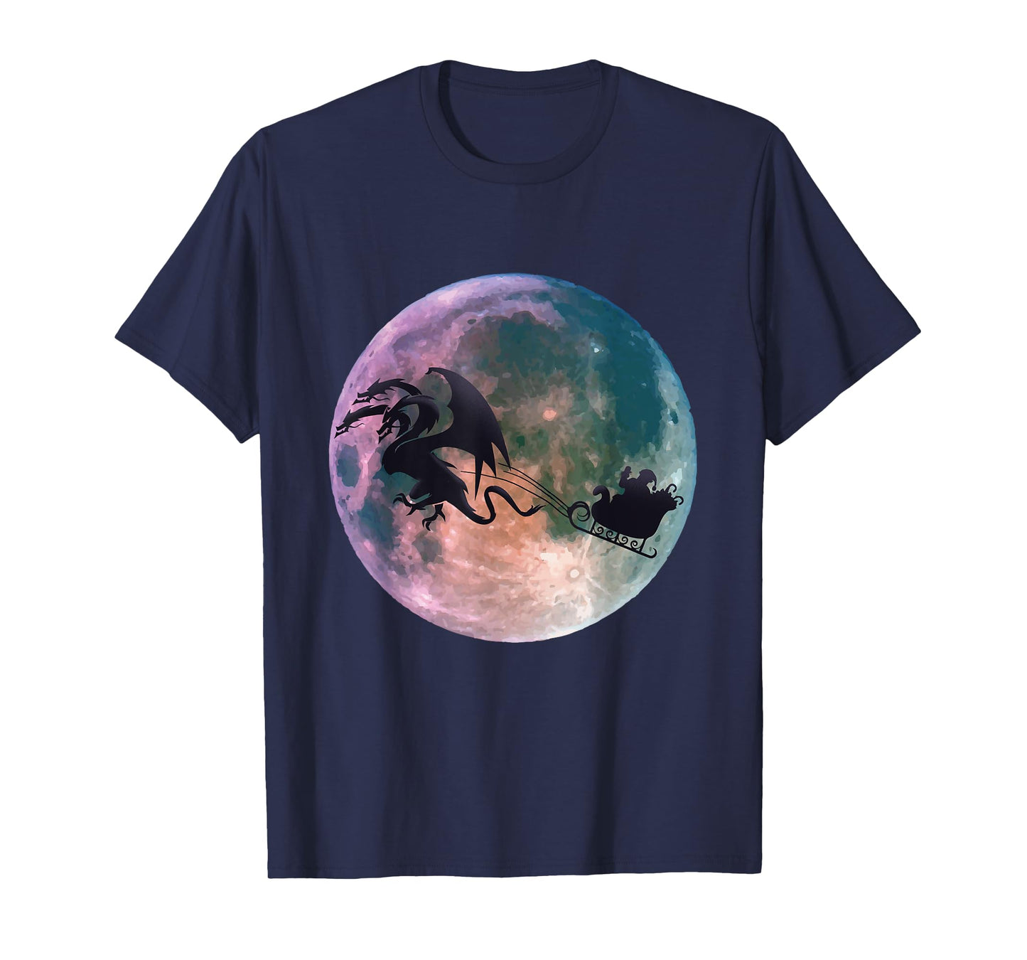 Christmas Santa Claus Flying Past the Moon With Dragon Gift T-Shirt