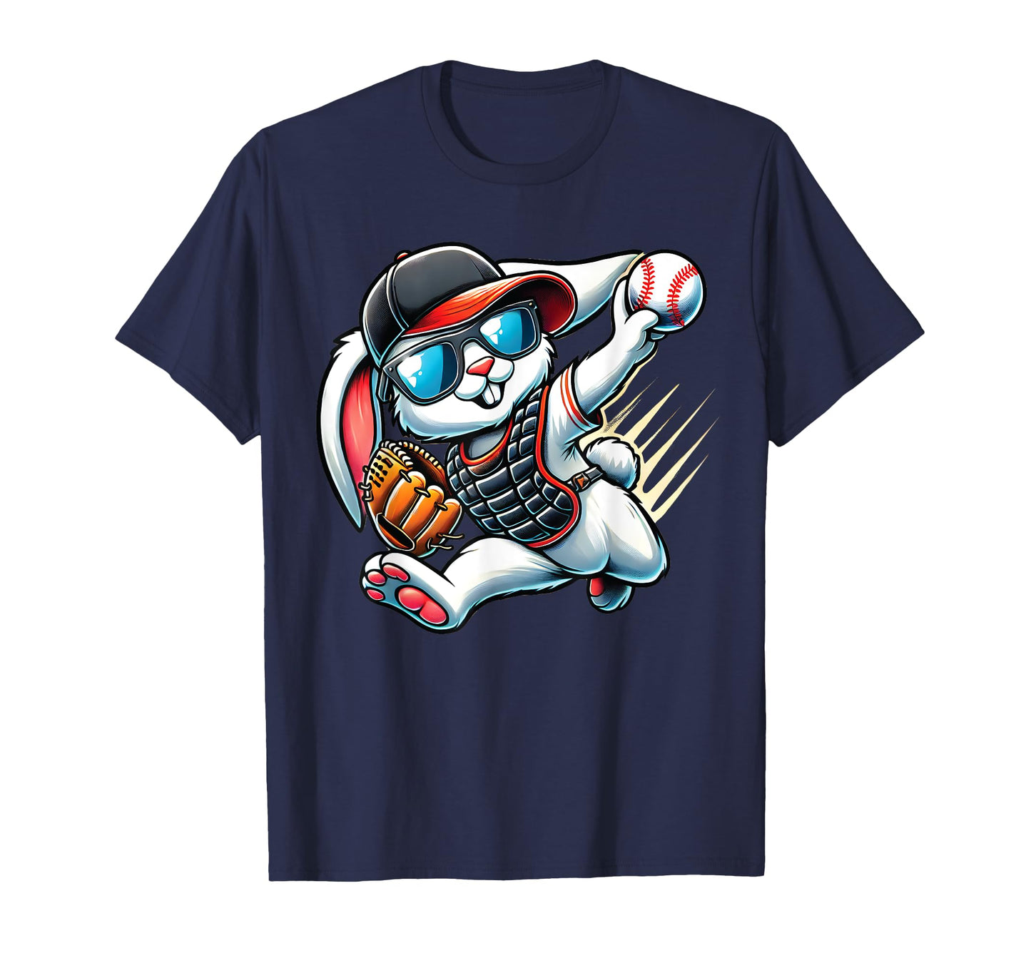 Easter Bunny Playing Baseball Catcher Teen Boys Kid Baseball T-Shirt