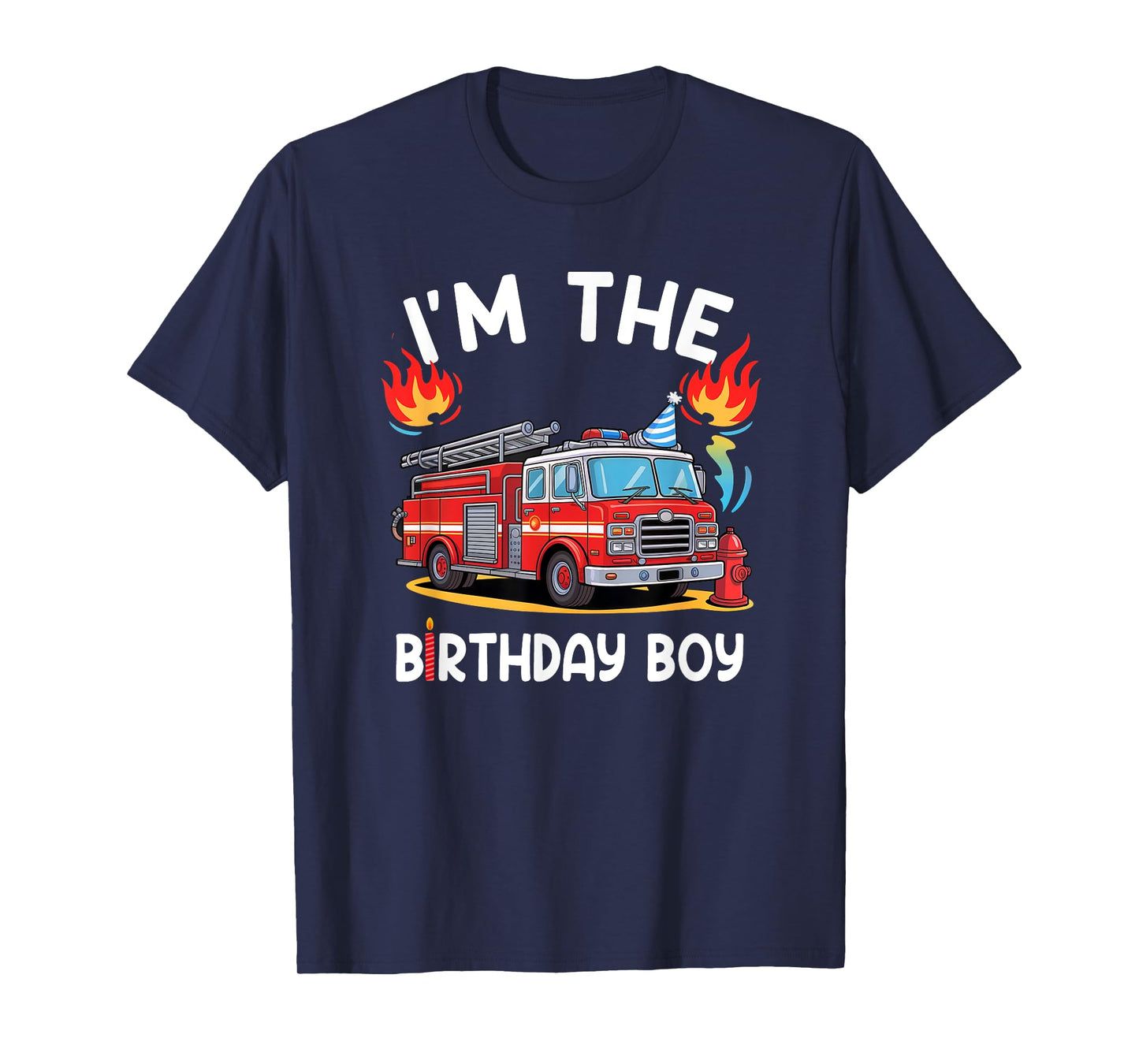 Kids Birthday Boy Fire Truck Firefighter Bday Party Theme T-Shirt