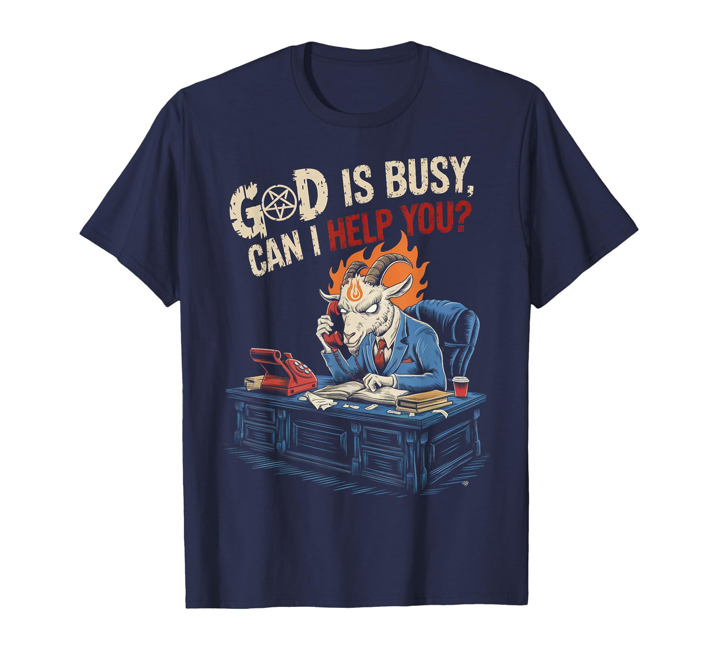 Satanic Goat Office Demon Occult Funny Sarcastic T-Shirt