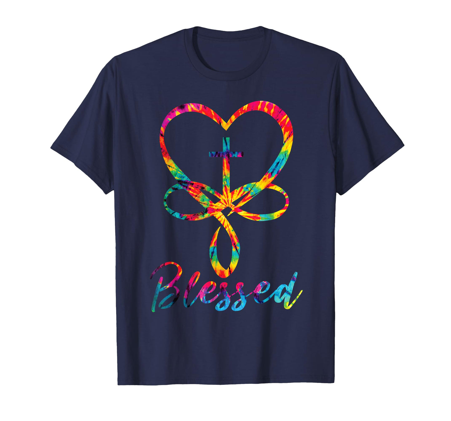 Blessed Tie Dye Christian Heart Jesus Cross Christian Cute T-Shirt