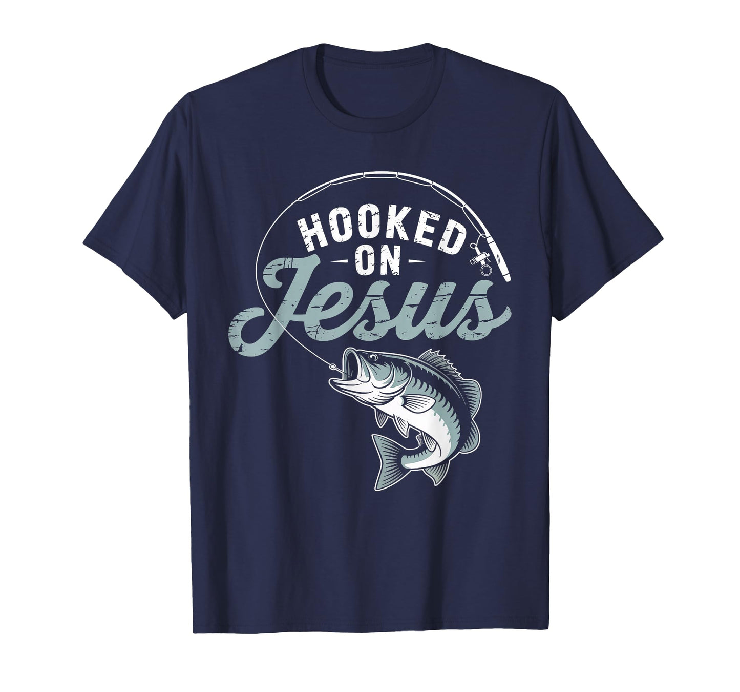 Hook On Jesus Bass Fishing Christian Religious God Men Boy T-Shirt