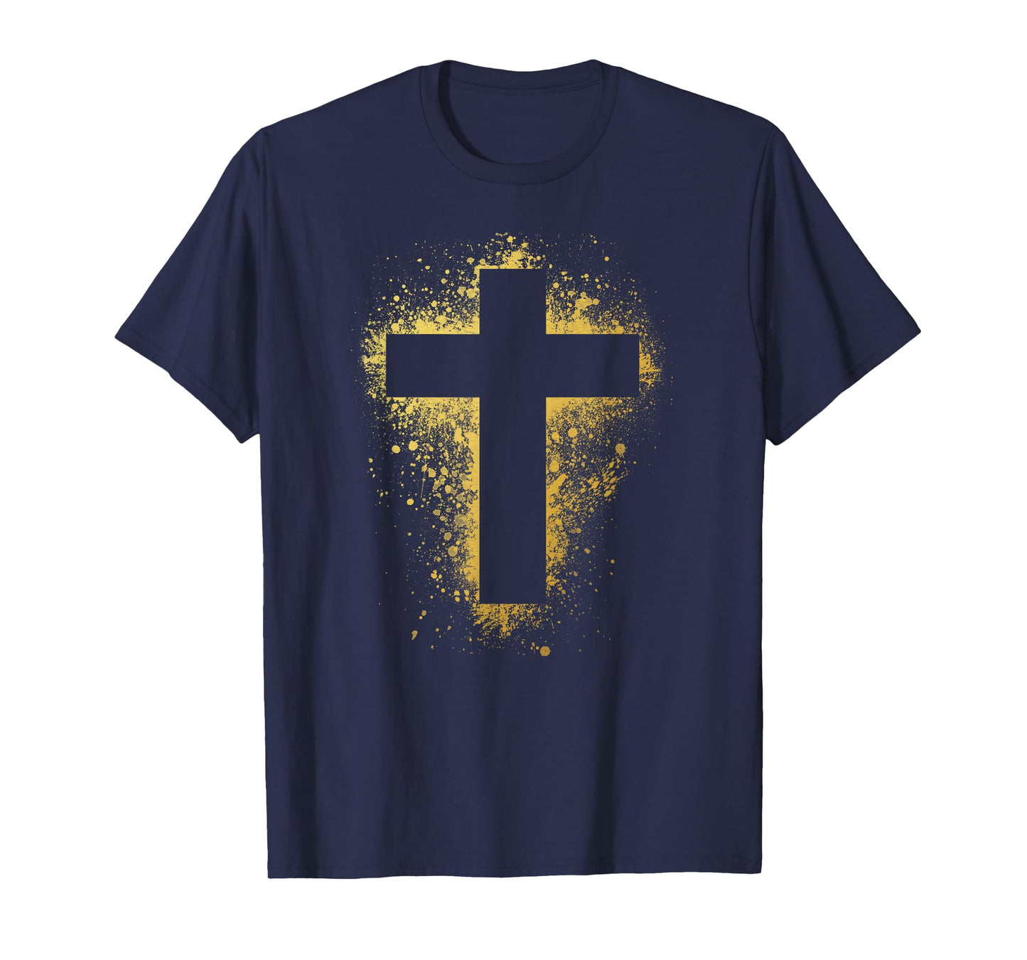 Gold Effect Crucifix t-shirt, paint splatter, art, God, amen