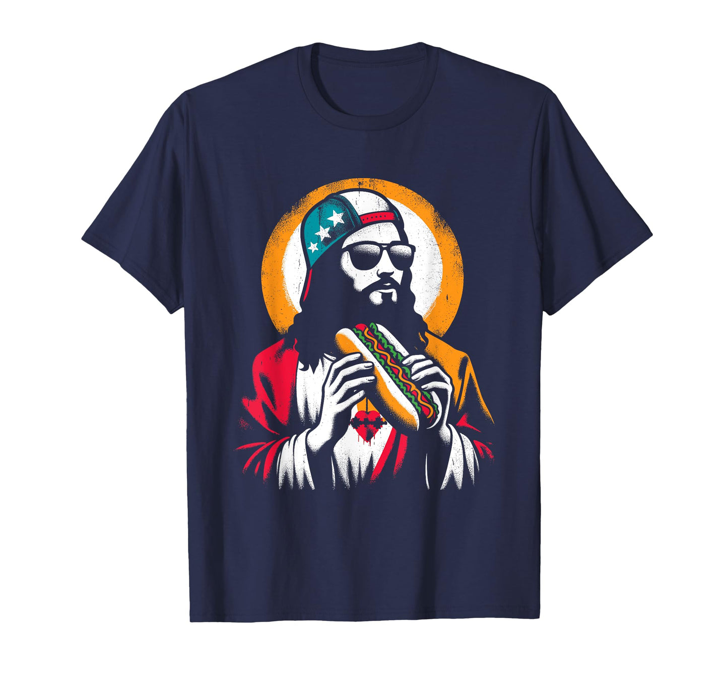 Jesus Eating Hot Dog - Funny Christian Religious Hot Dogs T-Shirt for Men Women Girls Kids