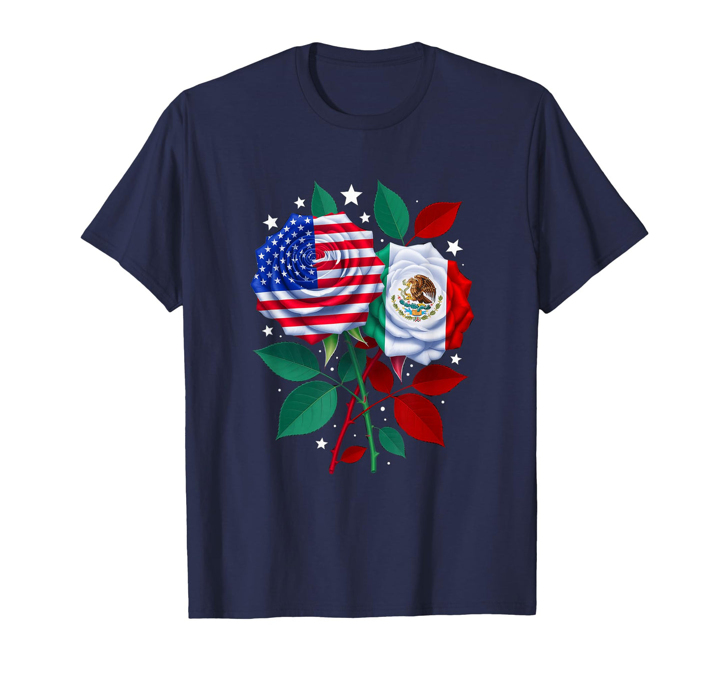 Mexico USA Flag Mexican Flag American Rose Flower T-Shirt