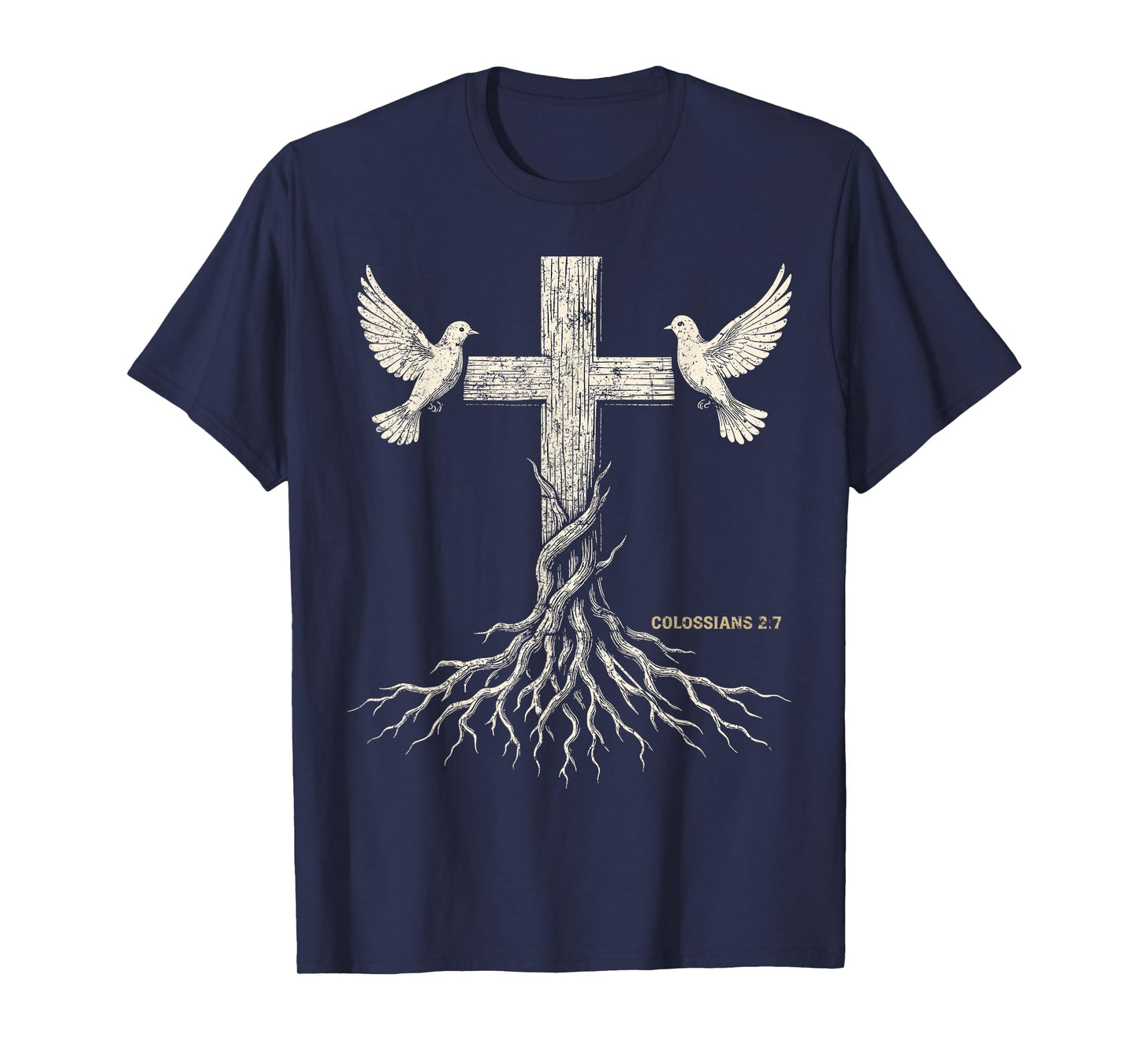 Retro Vintage Rooted in Christ Christian Cross Faith T-Shirt