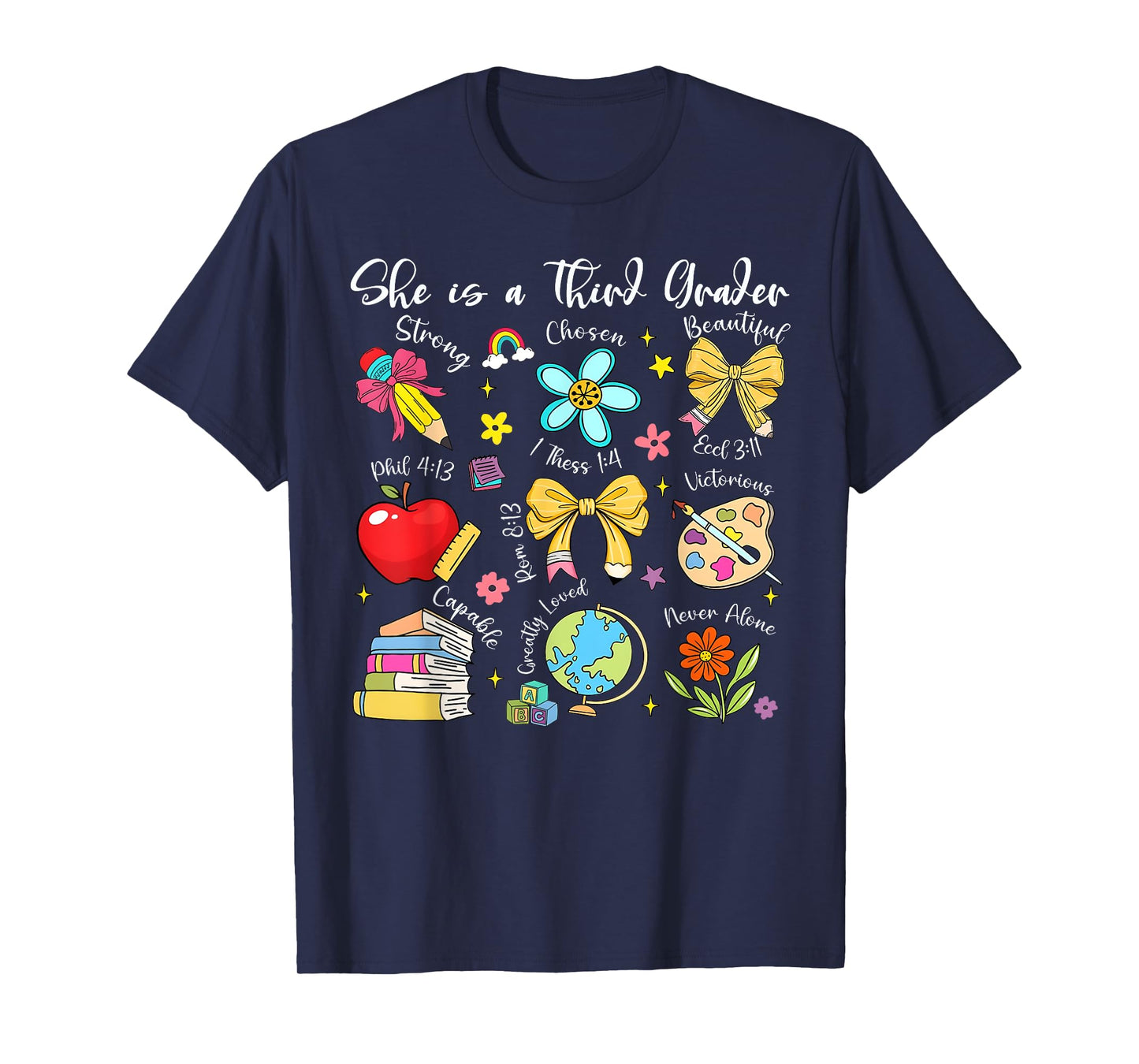 She Is A Third Grader Bible Verses Back To School Floral T-Shirt