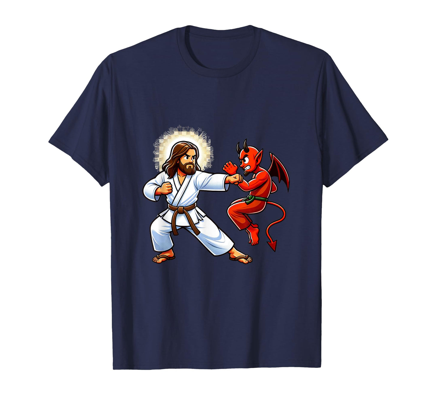 Jesus Defeating the Devil Funny Karate T-Shirt