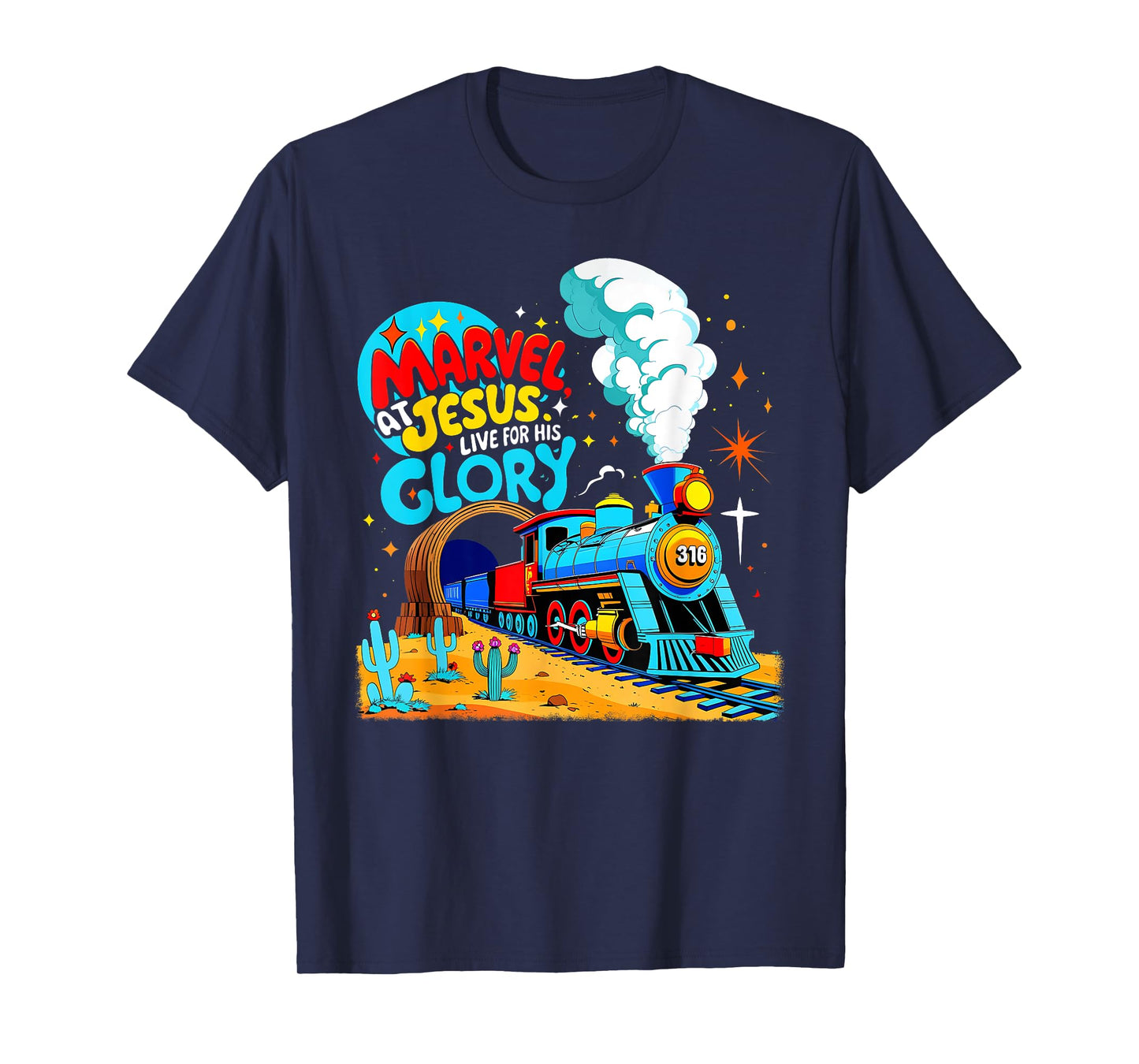 Marvel at Jesus Train Theme Christian VBS 2025 T-Shirt