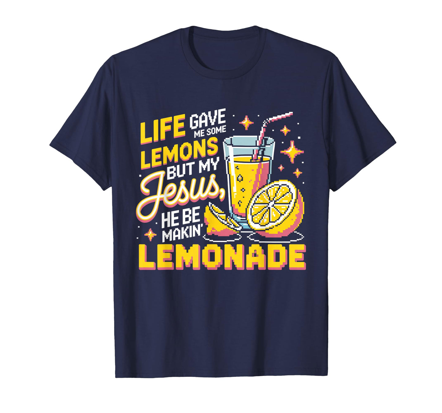 Funny Christian Pixel Retro Jesus Lemonade 8Bit Life Lemons T-Shirt