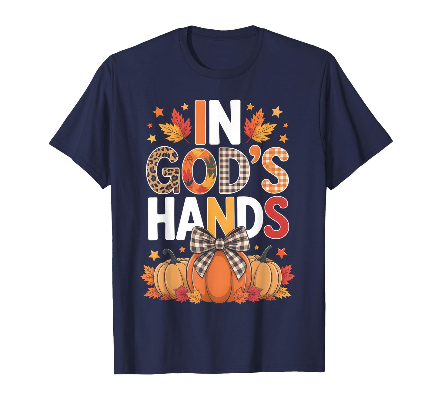 in God’s Hands Fall Faith Plaid Pumpkin T-Shirt