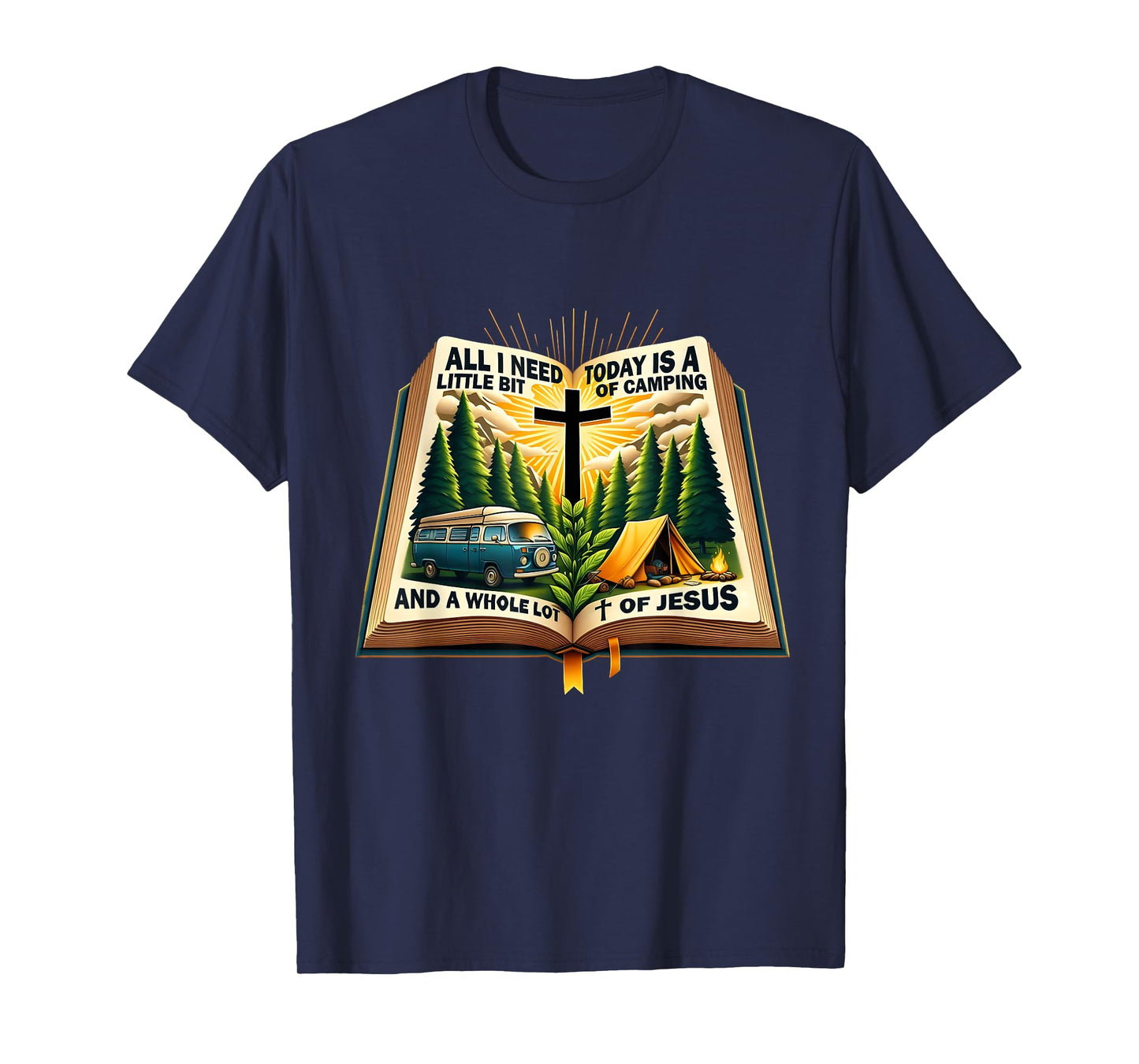 Camping and Jesus Outdoors Faith Bible Campfire Design T-Shirt