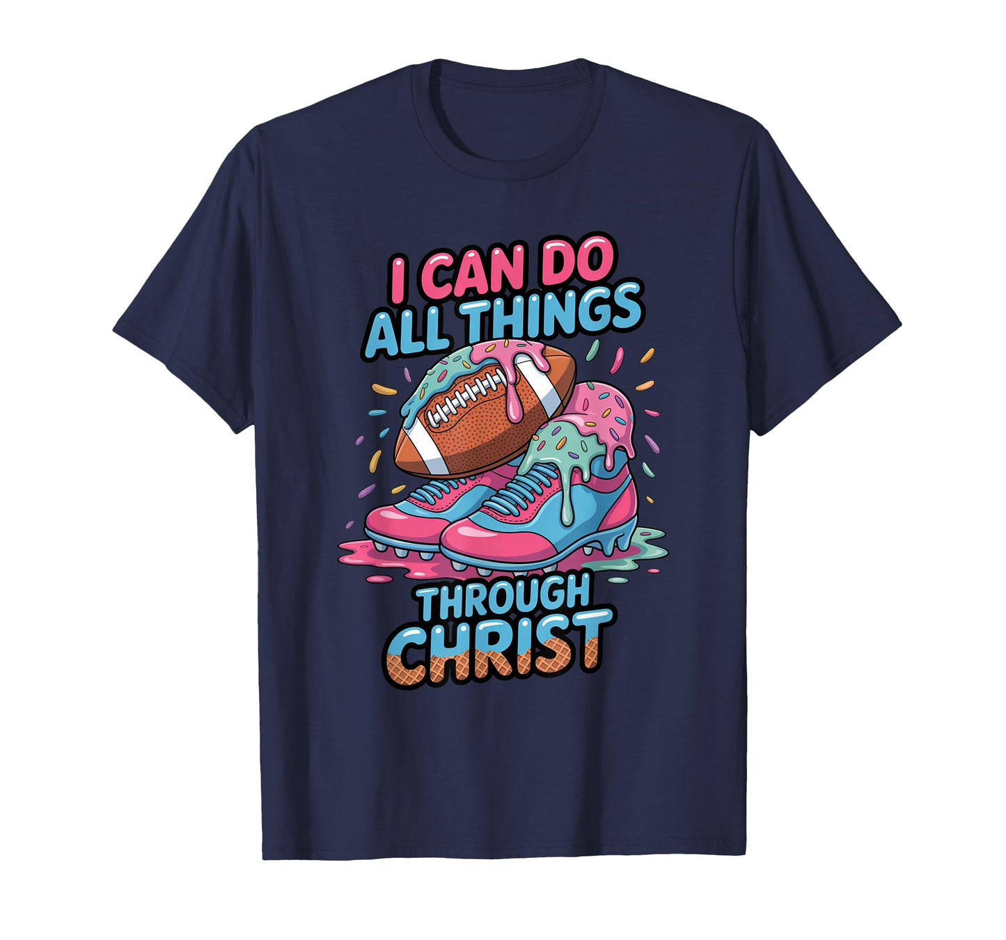 Christian Boys Football Ice Cream Drip Philippians 4:13 T-Shirt