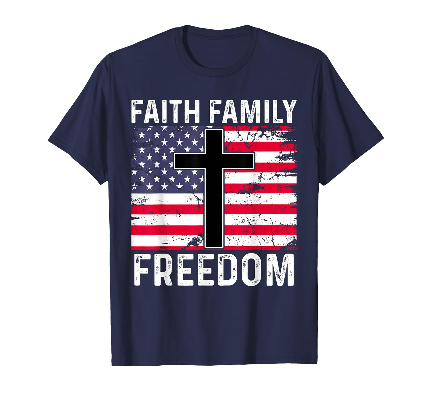 Faith Family Freedom - Christian Vintage USA Flag T-Shirt