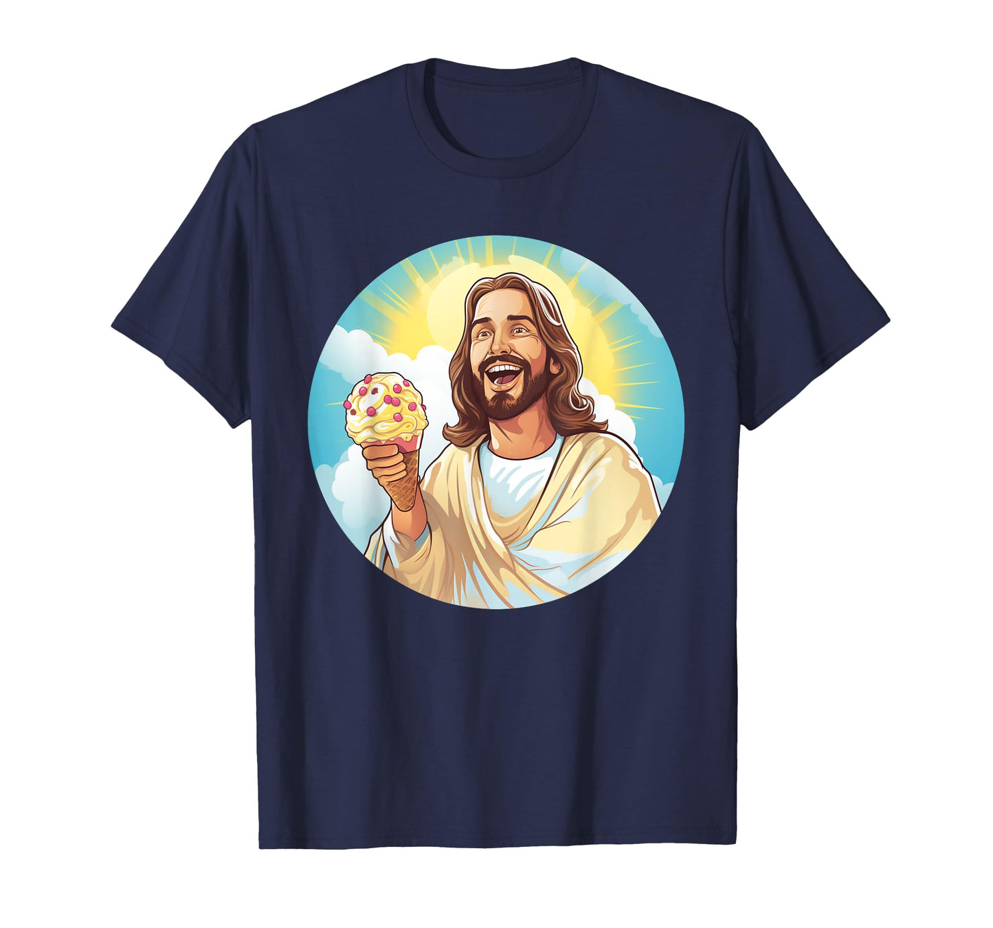 Funny laughing Jesus with Ice Cream for Sweets Lovers T-Shirt for Men Women Kids
