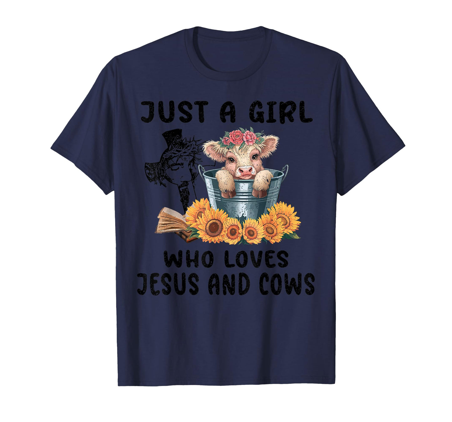 Just a Girl Who Loves Jesus and Highland Cows Scottish T-Shirt