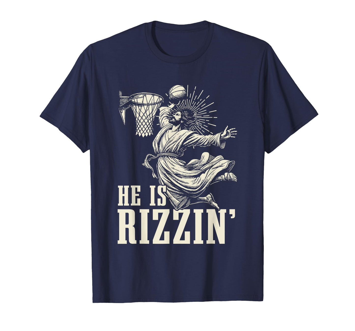 He Is Rizzin Funny Jesus Basketball Easter Christian Men Boy T-Shirt