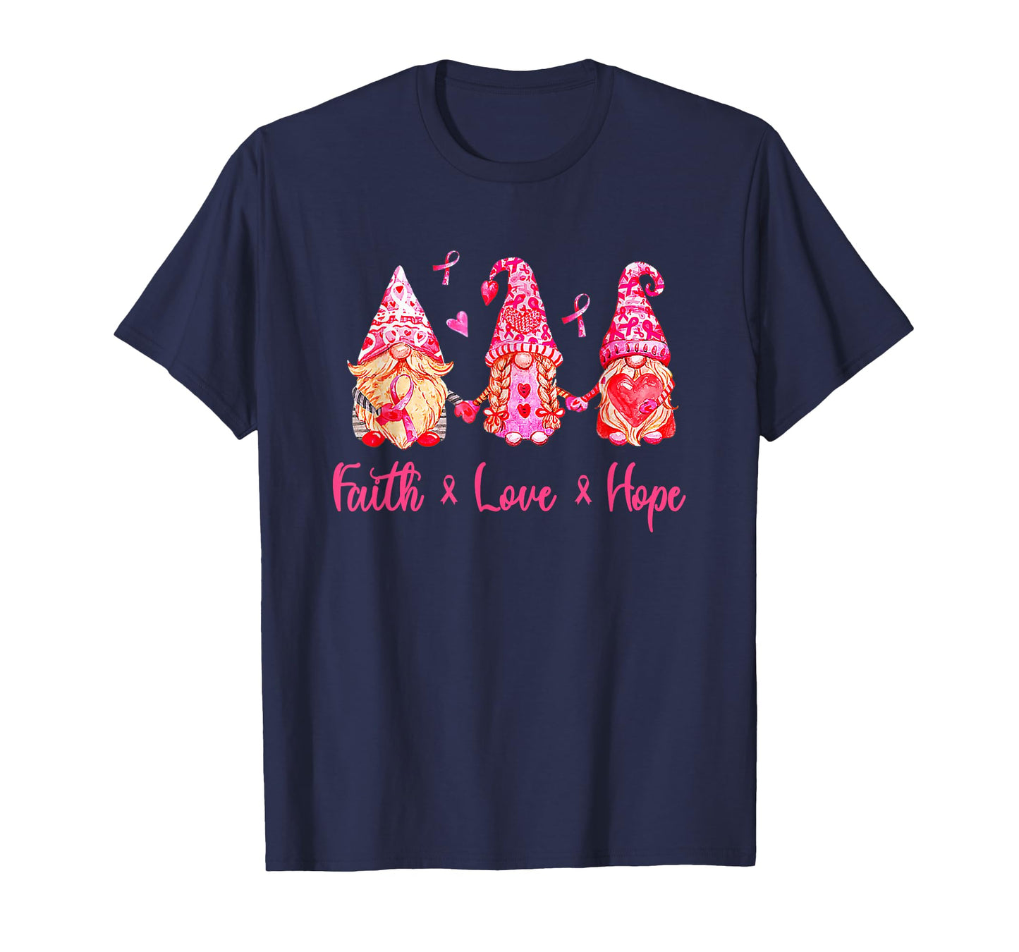 Faith Love Cure Pink Gnomes Breast Cancer Awareness Survivor T-Shirt