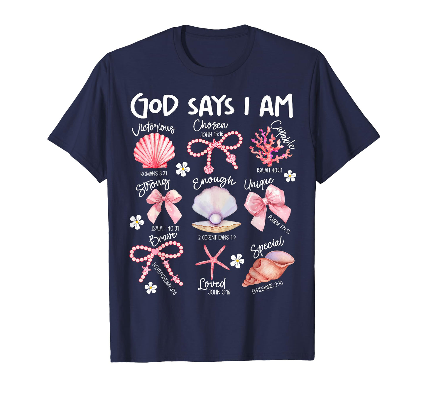God Says I Am Christian Women Girls Kids Starfish Seashell T-Shirt