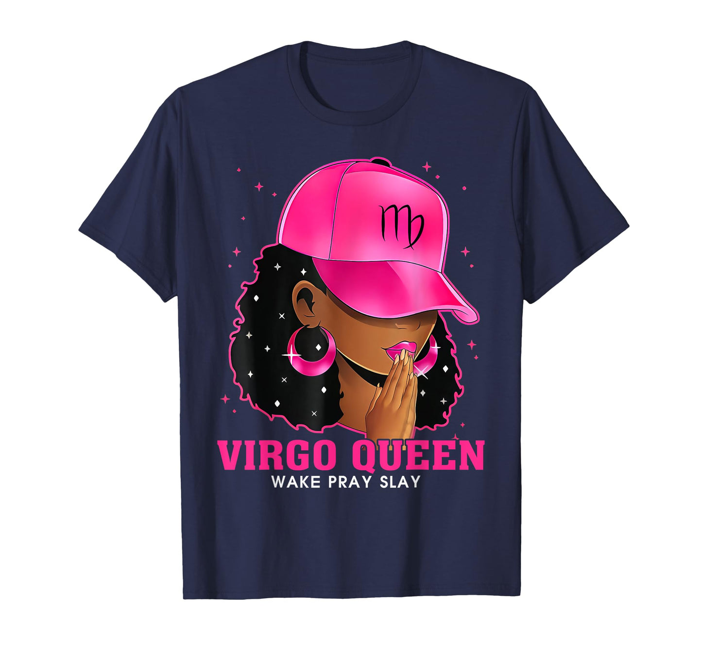 Pink Virgo Queen Black Girl Woman Cap Zodiac Sign Birthday T-Shirt