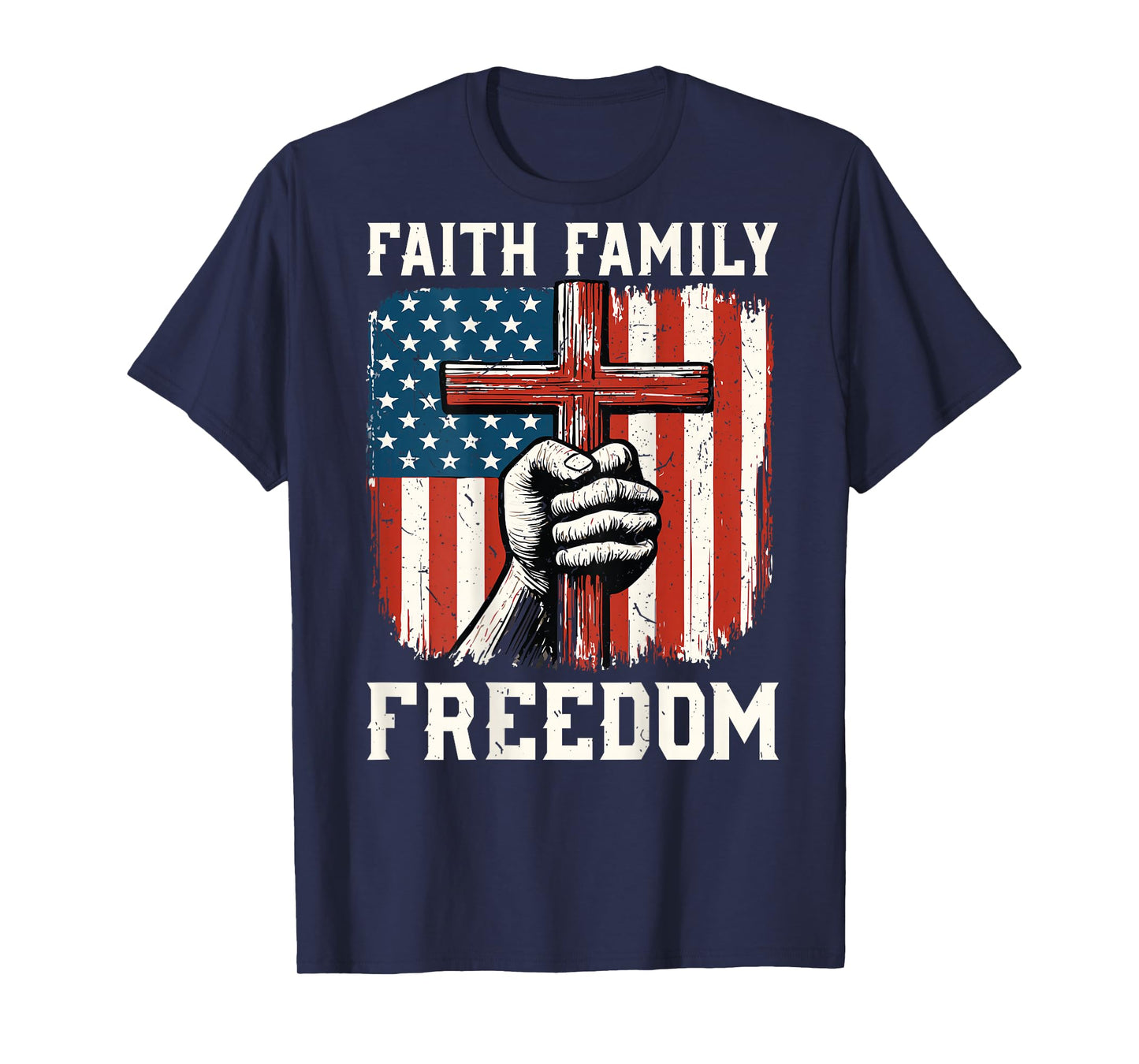 On-Back Faith Family Freedom Patriotic Christian Faith Cross T-Shirt