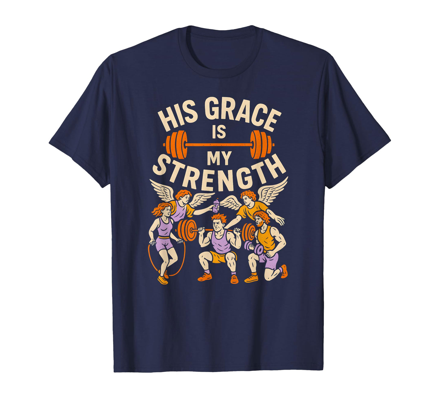 Faith Fitness His Grace is My Strength Cool Mens Bible Verse T-Shirt