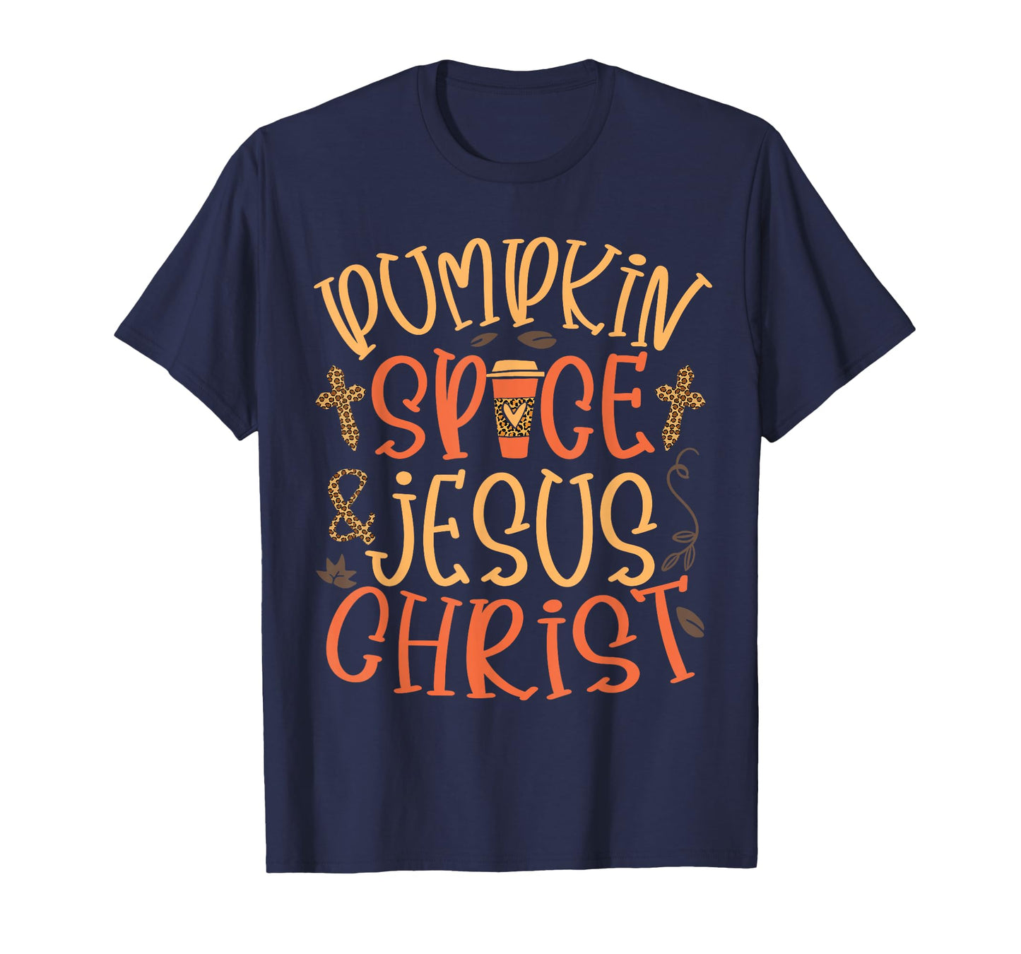 Pumpkin Spice and Jesus Christ Leopard Cross Fall Women T-Shirt