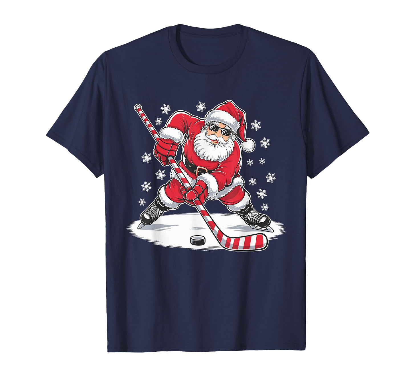 Funny Christmas Santa Playing Ice Hockey Xmas Sport T-Shirt