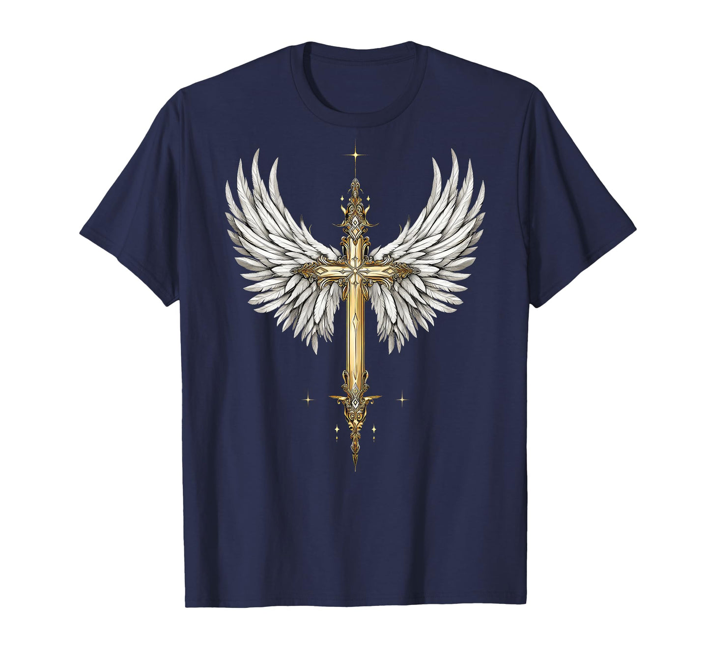 Elegant Religious Christian Cross Angel Wings Spirituality T-Shirt