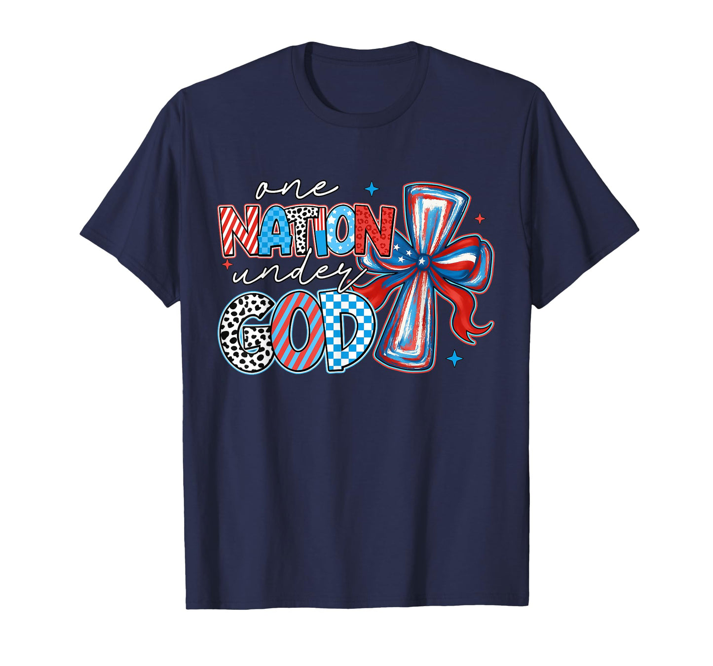 One Nation Under God USA Flag Cross Coquette Bow 4th Of July T-Shirt