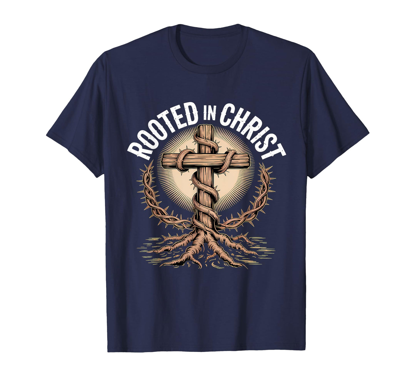 Rooted in Christ Jesus Christian Faith Cross T-Shirt