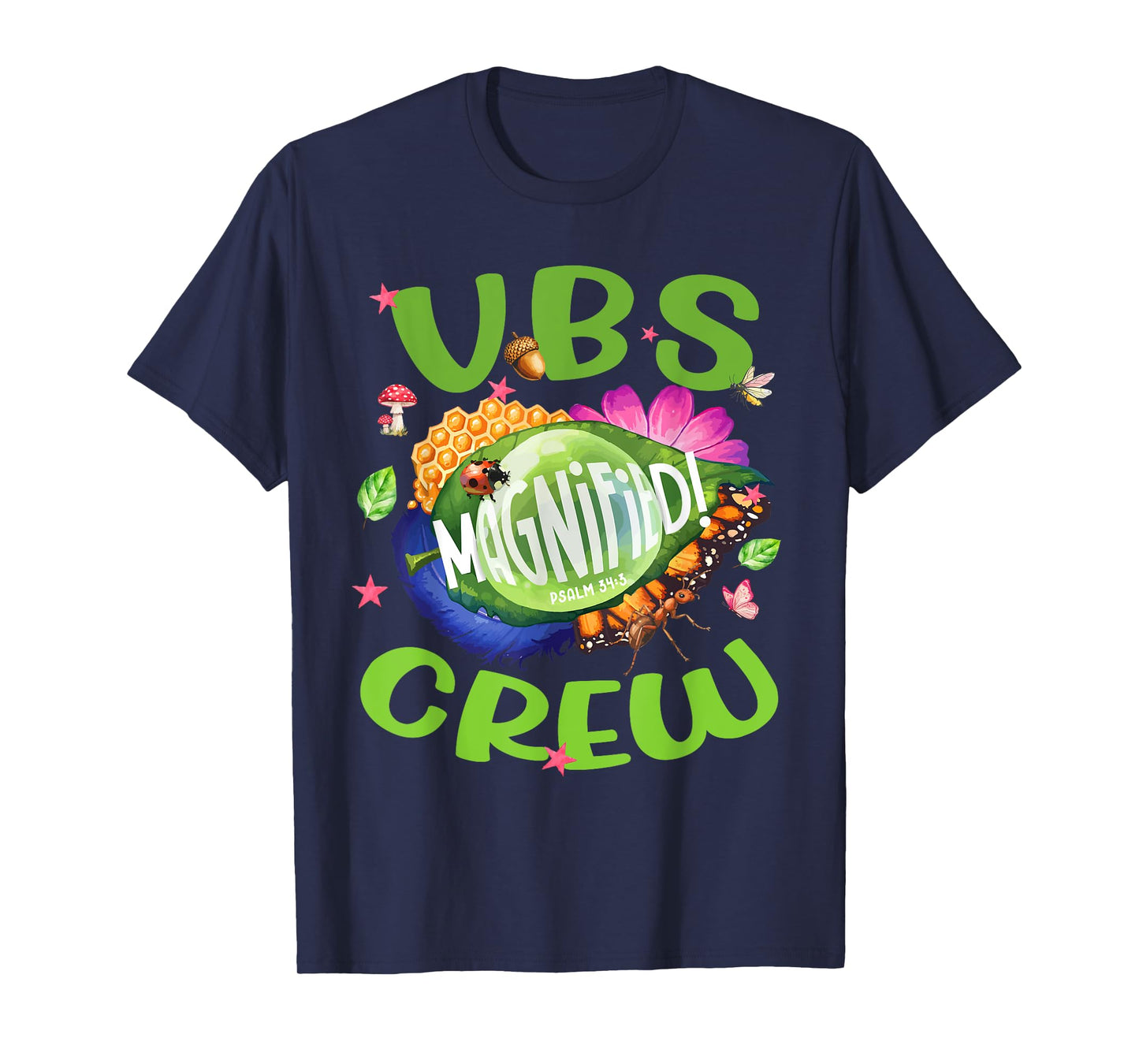 VBS Crew Magnified Psalm 34:3 Christian Bug Summer Faith T-Shirt