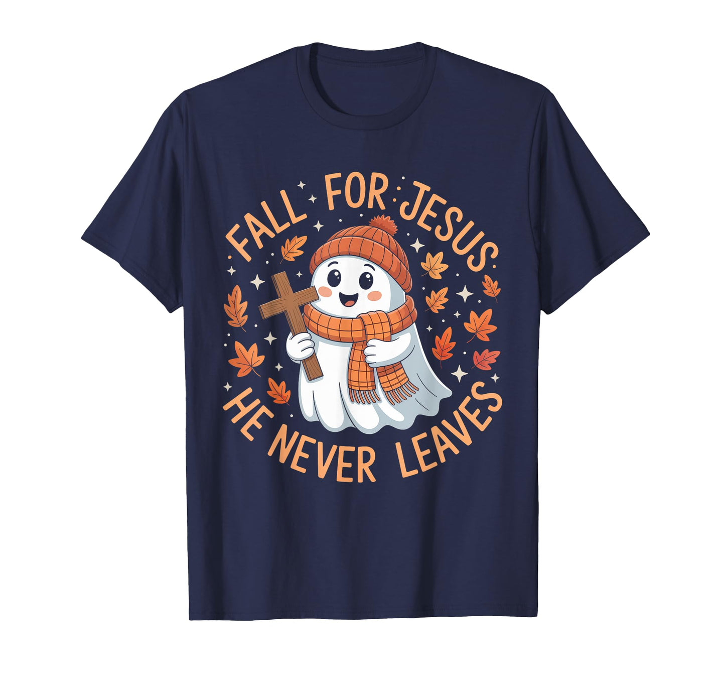 Fall for Jesus He Never Leave Cute Ghost Retro Halloween T-Shirt