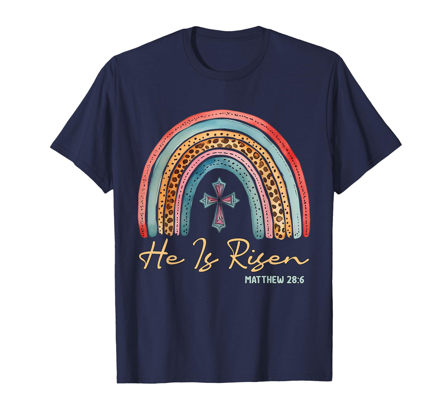 He Is Risen Easter Jesus Christian Cross Rainbow Teens Kids T-Shirt
