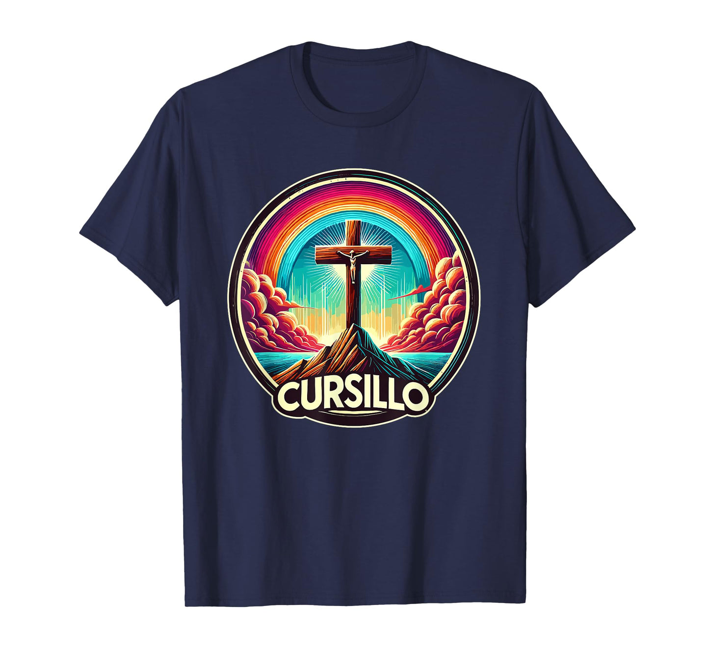 Cursillo Faith Cross With Rainbow and Clouds T-Shirt