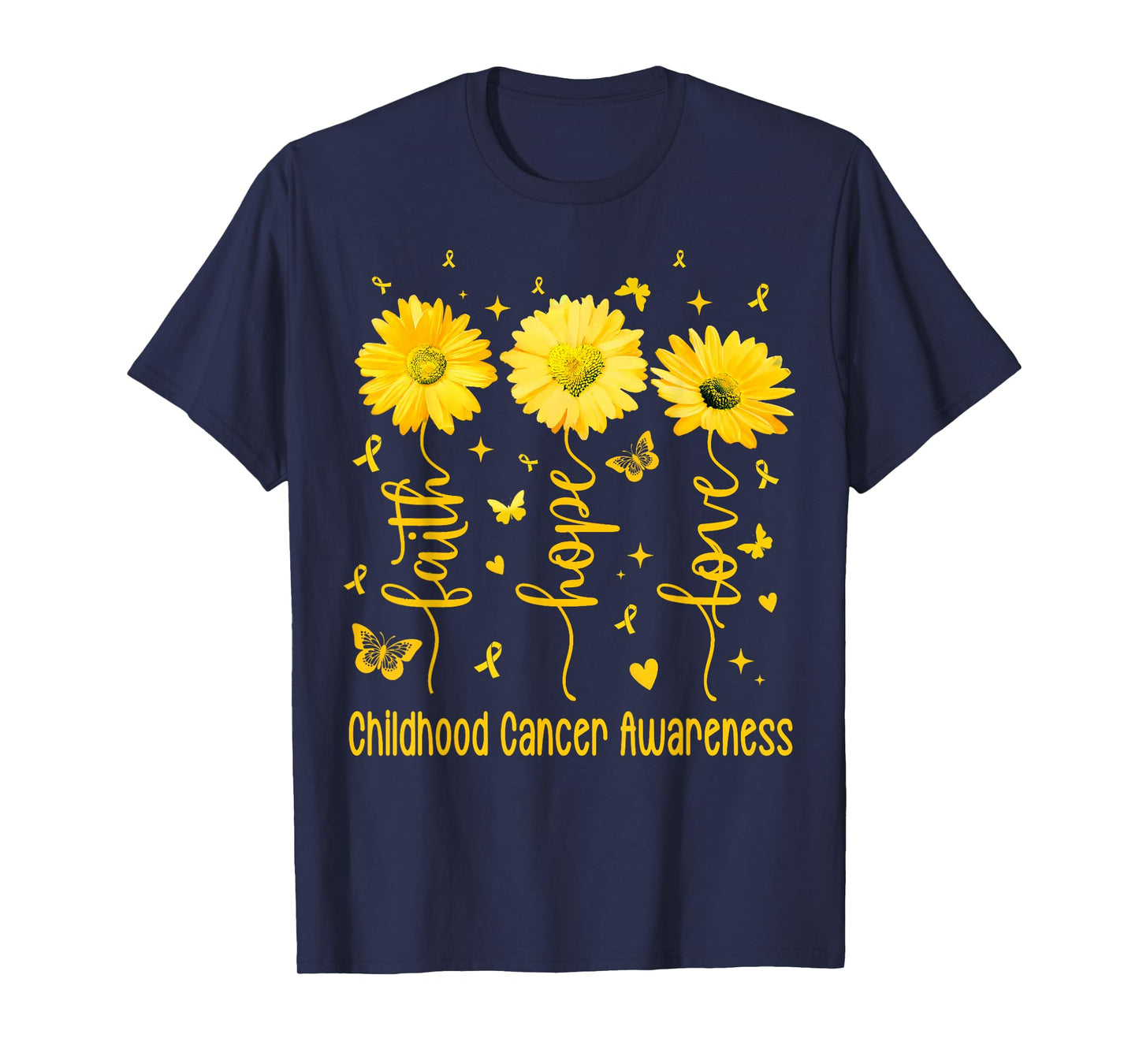 Faith Hope Love Gold Daisy Flower Childhood Cancer Awareness T-Shirt