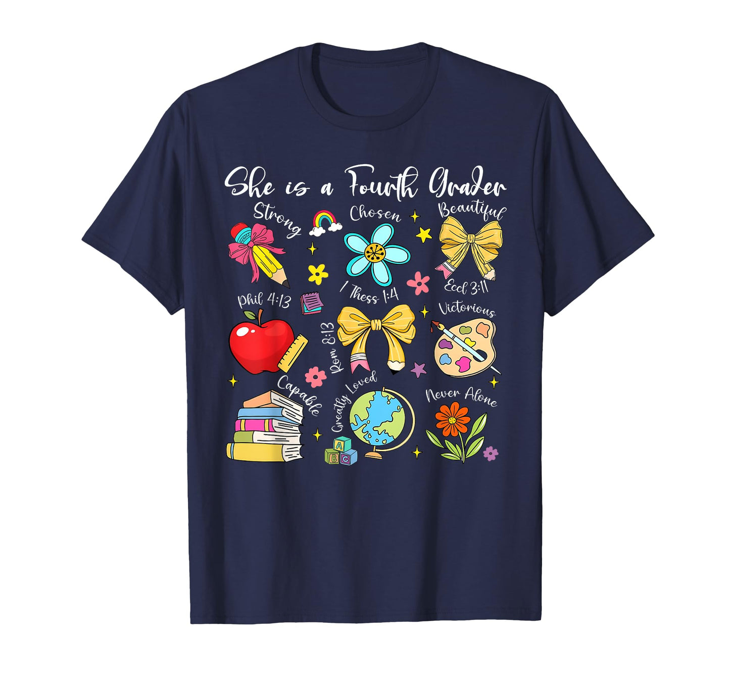 She Is A Fourth Grader Bible Verses Back To School Floral T-Shirt
