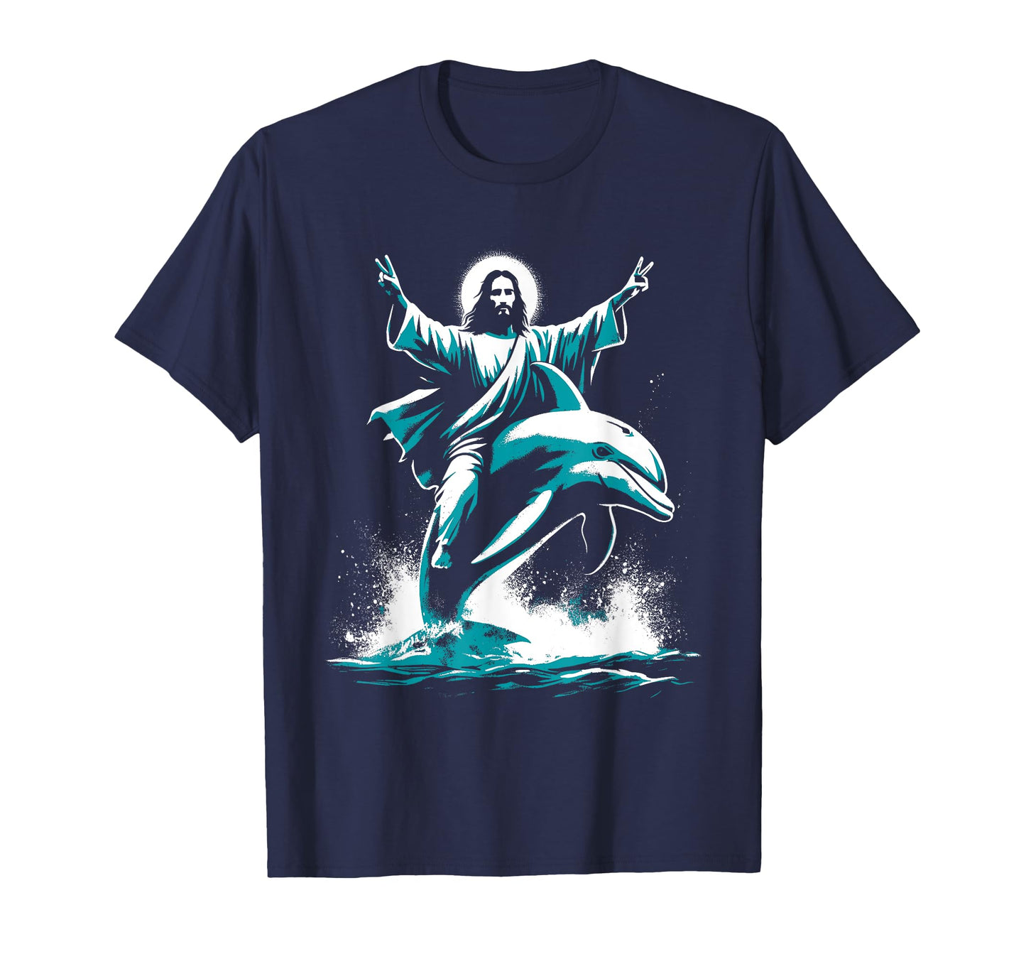 Jesus Riding A Dolphin - Funny Christian Religious Dolphin T-Shirt