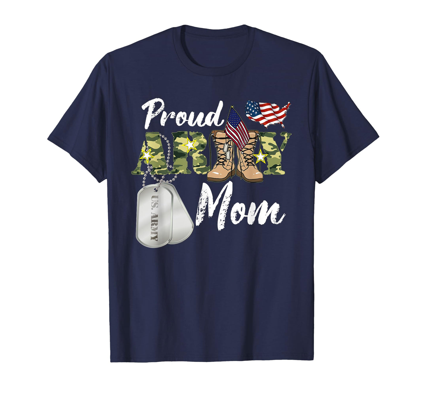 Mom Military Mom with Dog Tag US Flag T-Shirt for Men Women Kids